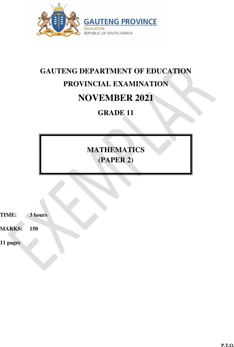 Grade 11 Provincial Exam Mathematics P2 Ng November 2021 QP