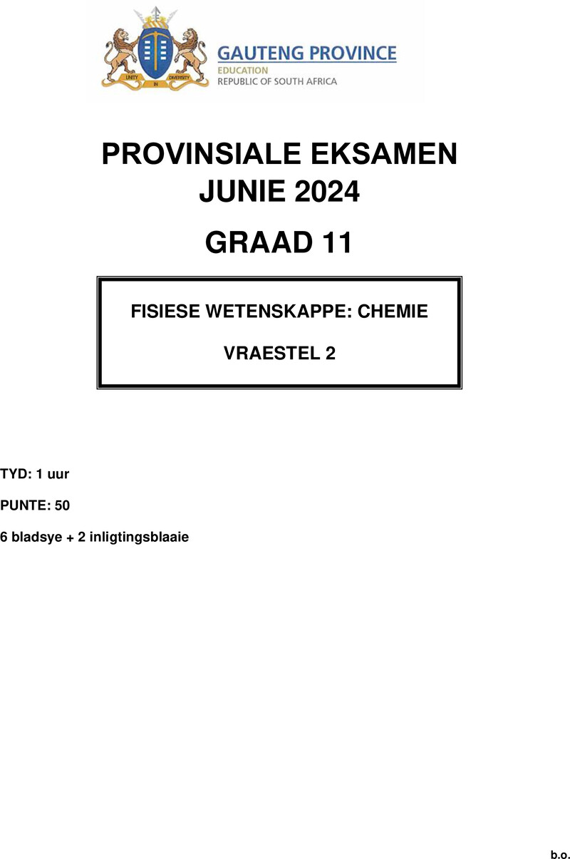 Grade 11 Provincial Exam Physical Sciences P2 Afr June 2024 QP
