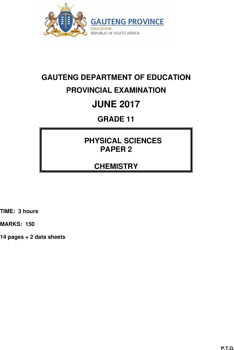 Grade 11 Provincial Exam Physical Sciences P2 June 2017 QP