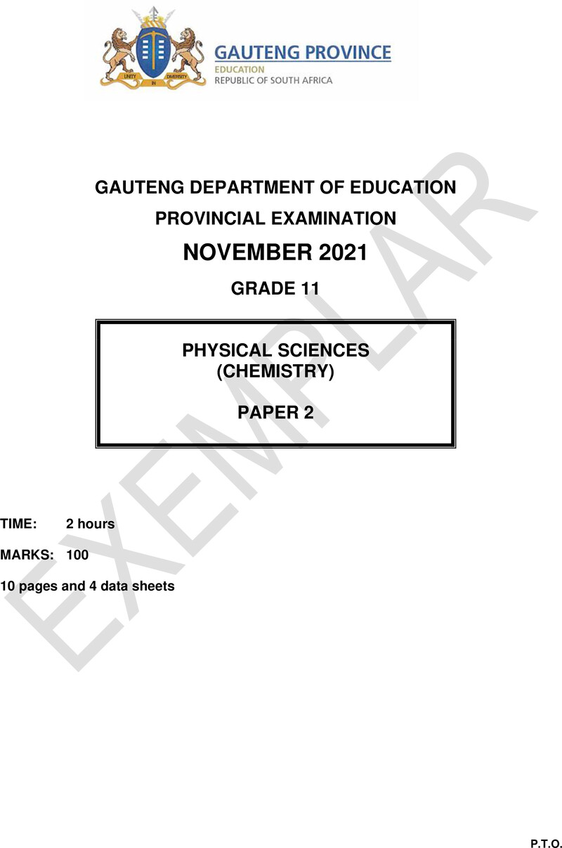 Grade 11 Provincial Exam Physical Sciences P2 Ng November 2021 QP