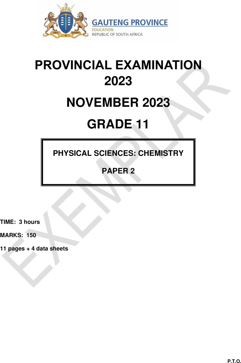 Grade 11 Provincial Exam Physical Sciences P2 Ng November 2023 QP