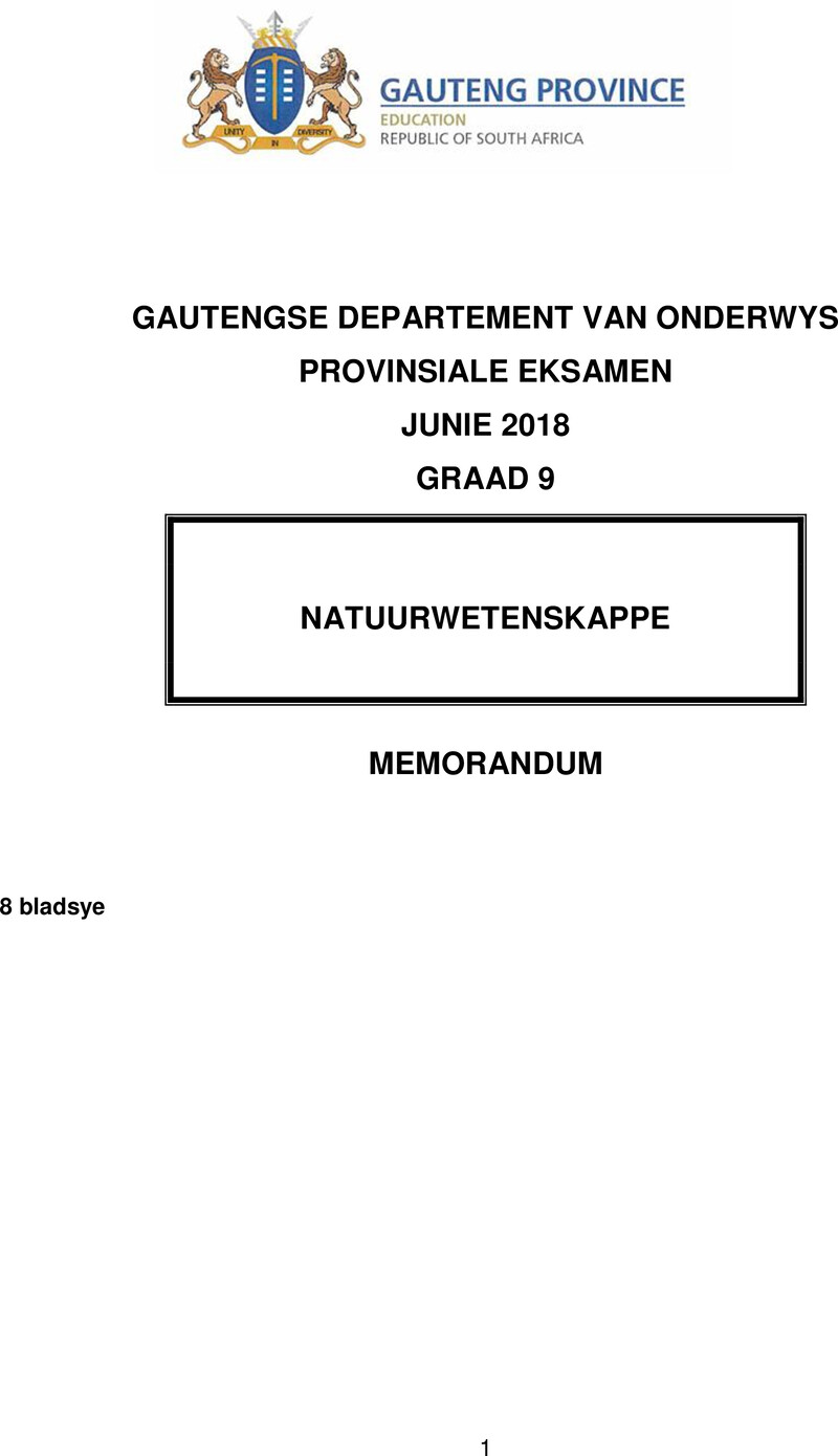 Grade 9 Natural Sciences Afr June 2018 Possible Answers