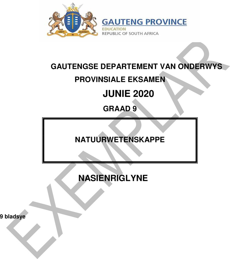 Grade 9 Provincial Exam Natural Sciences Afr 2020 Exemplars Possible Answers