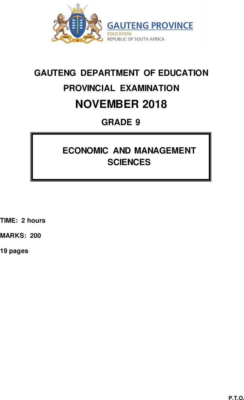 Grade 9 Provincial Exam Economic And Management Sciences Ng November 2018 QP