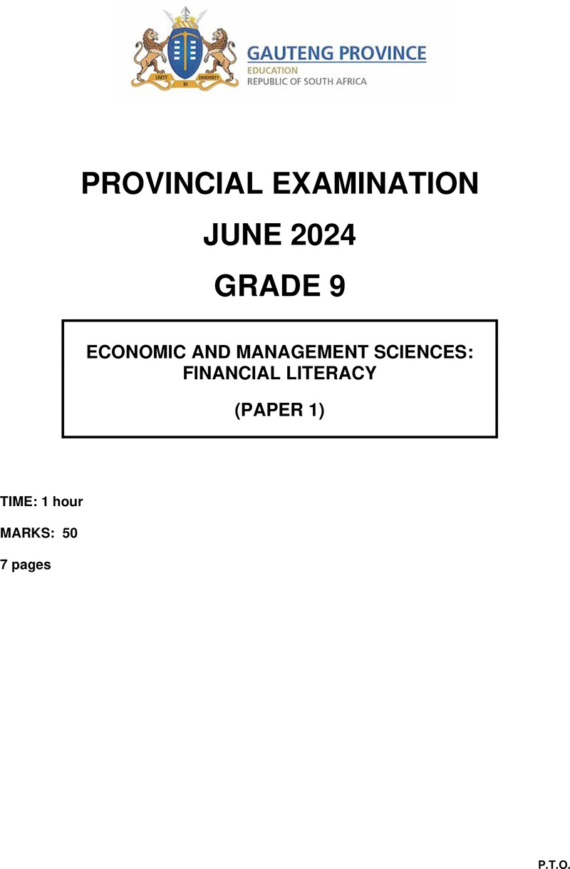 Grade 9 Provincial Exam Economics And Management And Sciences P1 Ng June 2024 QP