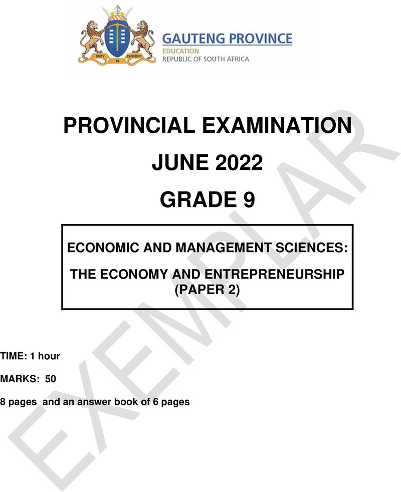 Grade 9 Provincial Exam Economics Management And Sciences P2 Ng June 2022 QP