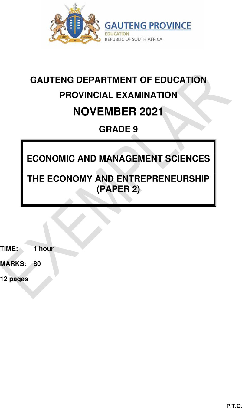 Grade 9 Provincial Exam Economics Management And Sciences P2 Ng November 2021 QP