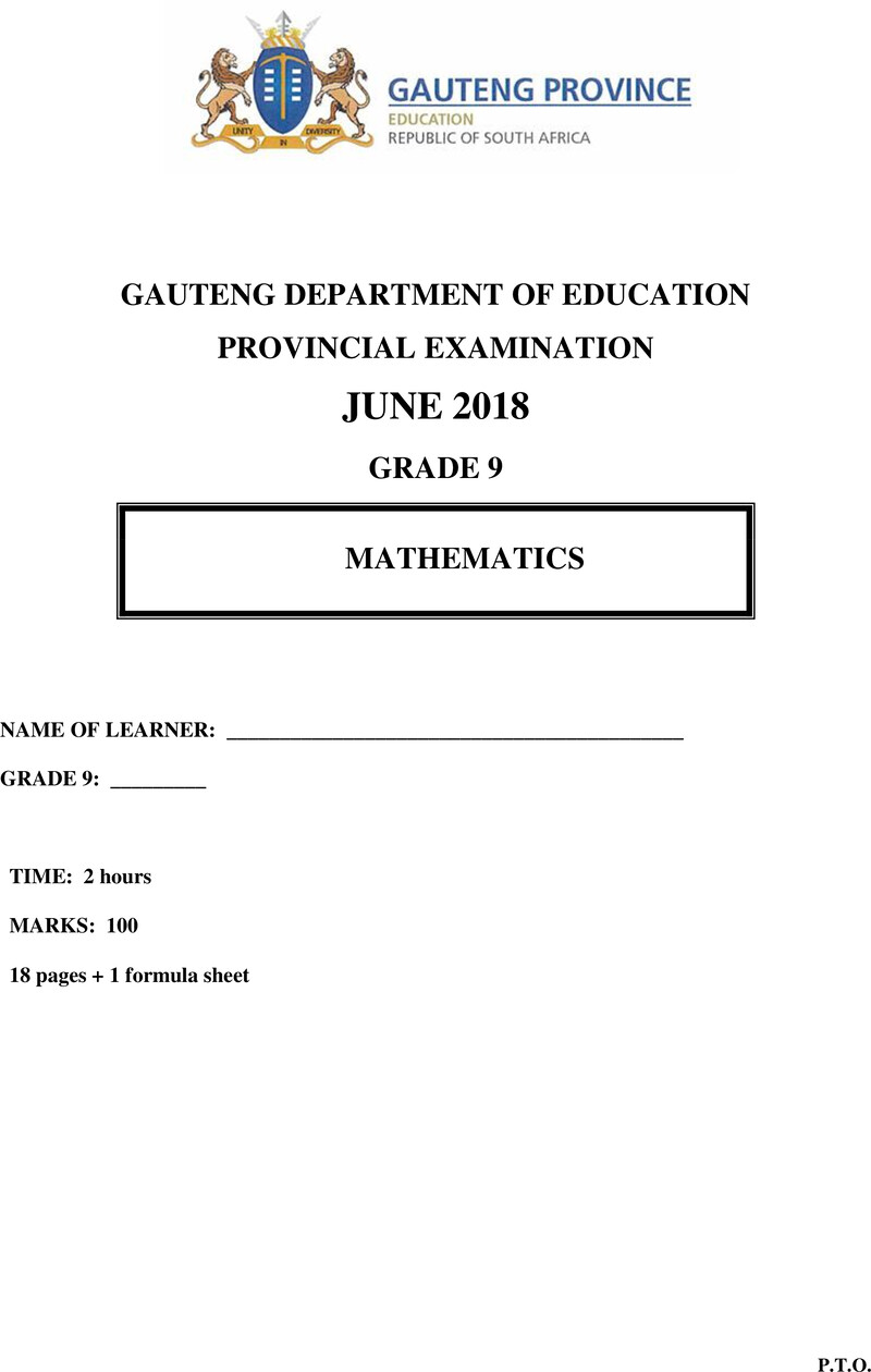 Grade 9 Provincial Exam Mathematics Ng June 2018 QP