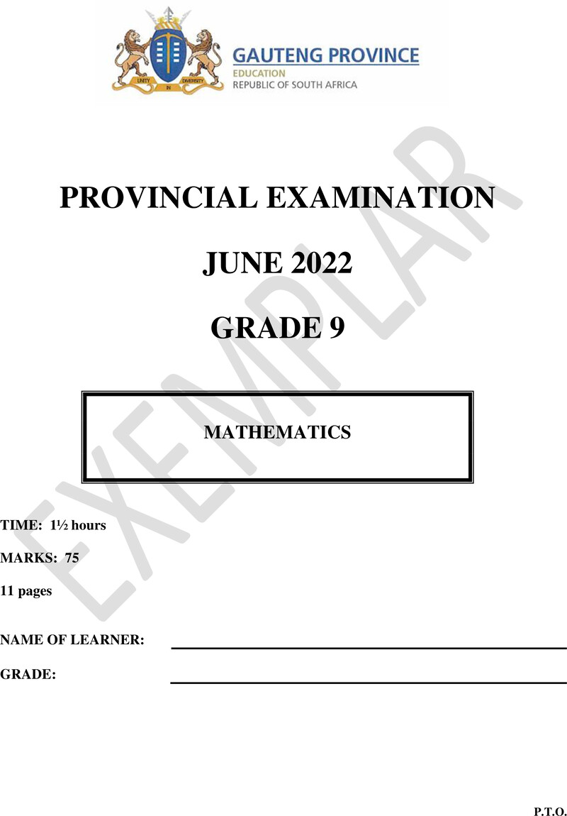 Grade 9 Mathematics past paper 2022 – grade 9 provincial exam mathematics ng june 2022 qp