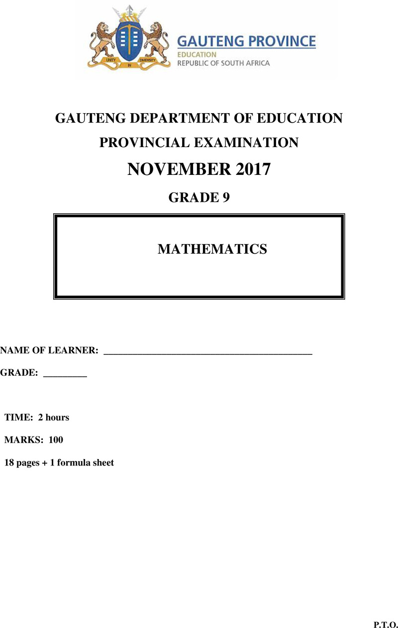 Grade 9 Provincial Exam Mathematics Ng November 2017 QP