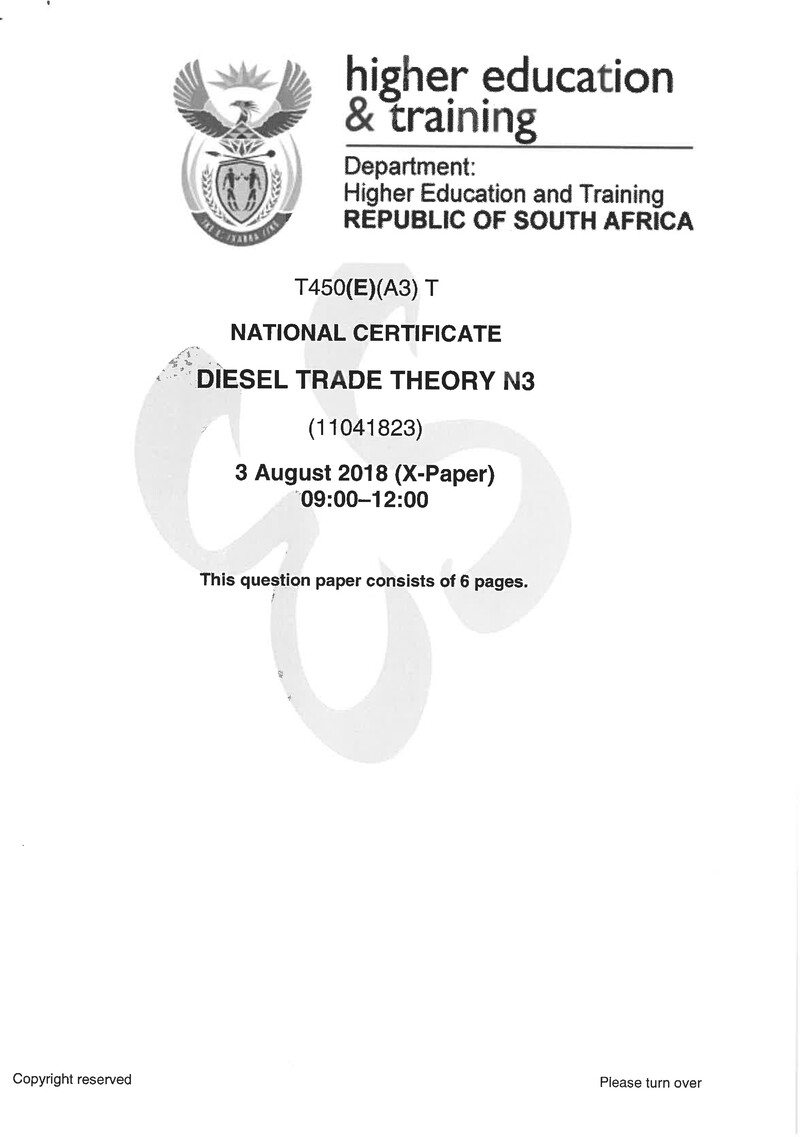 Diesel Trade Theory N3 Exam Paper 2 2018