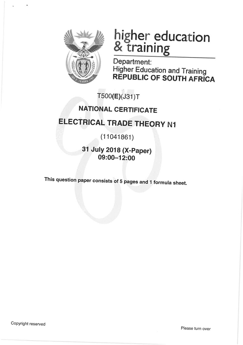 Trade Theory N1 Exam Paper 2 2018 preview