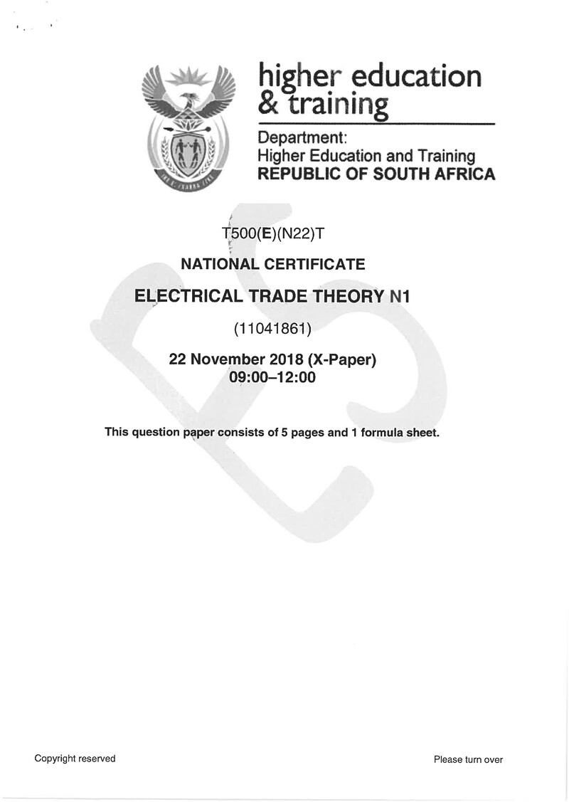 Trade Theory N1 Exam Paper 3 2018 preview