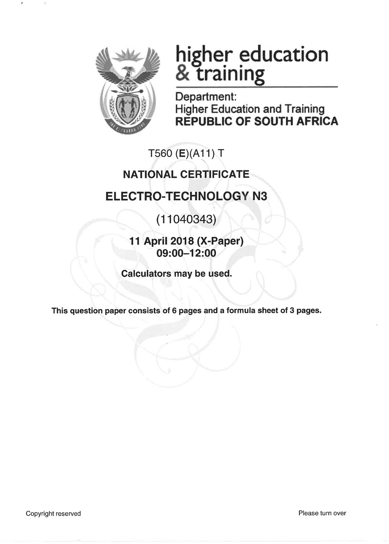 Electrotechnology N3 Exam Paper 1 2018