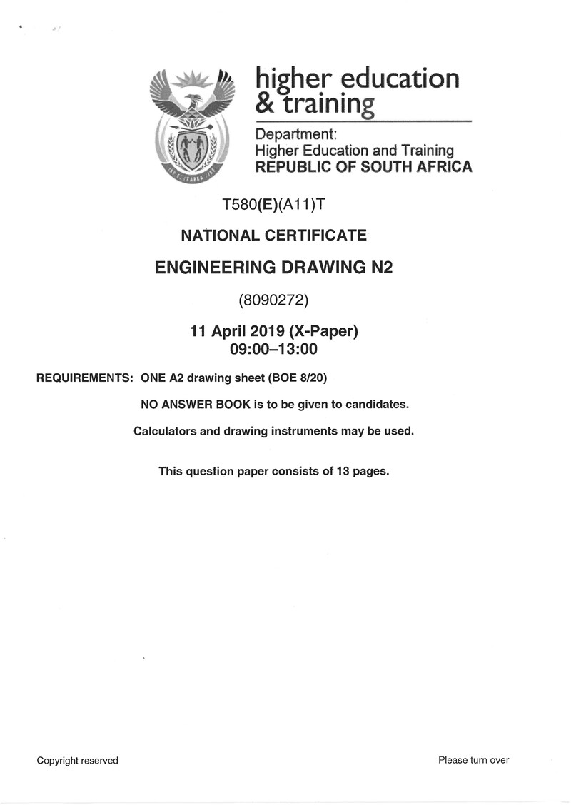 Engineering Drawing N2 Exam Paper 1 2019