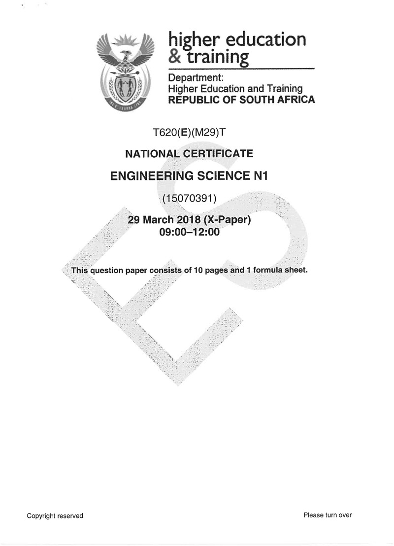 Engineering Science N1 Exam Paper 1 2018