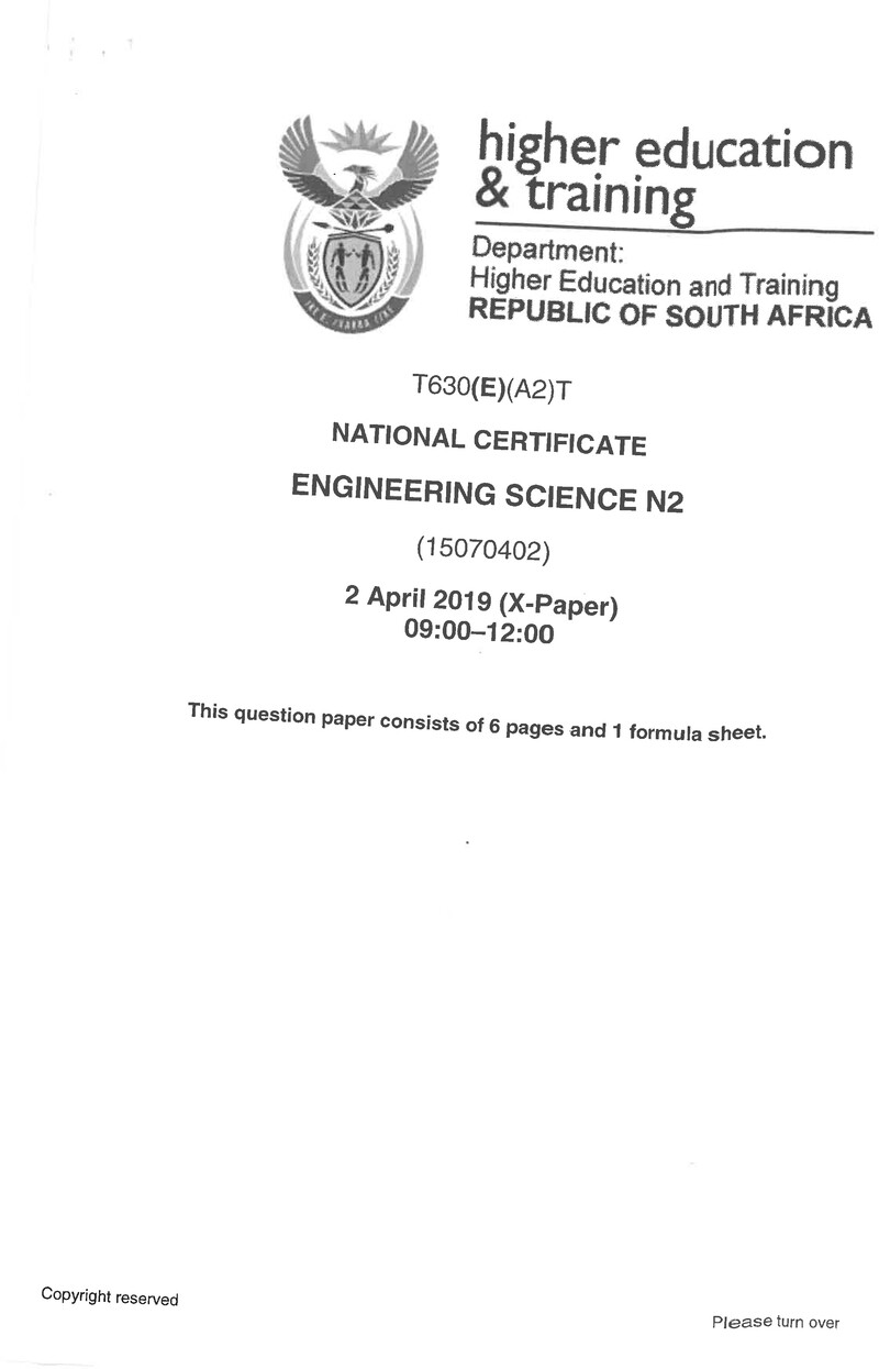 Engineering Science N2 Exam Paper 1 2019