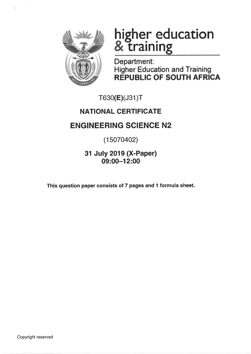 Engineering Science N2 Exam Paper 2 2019