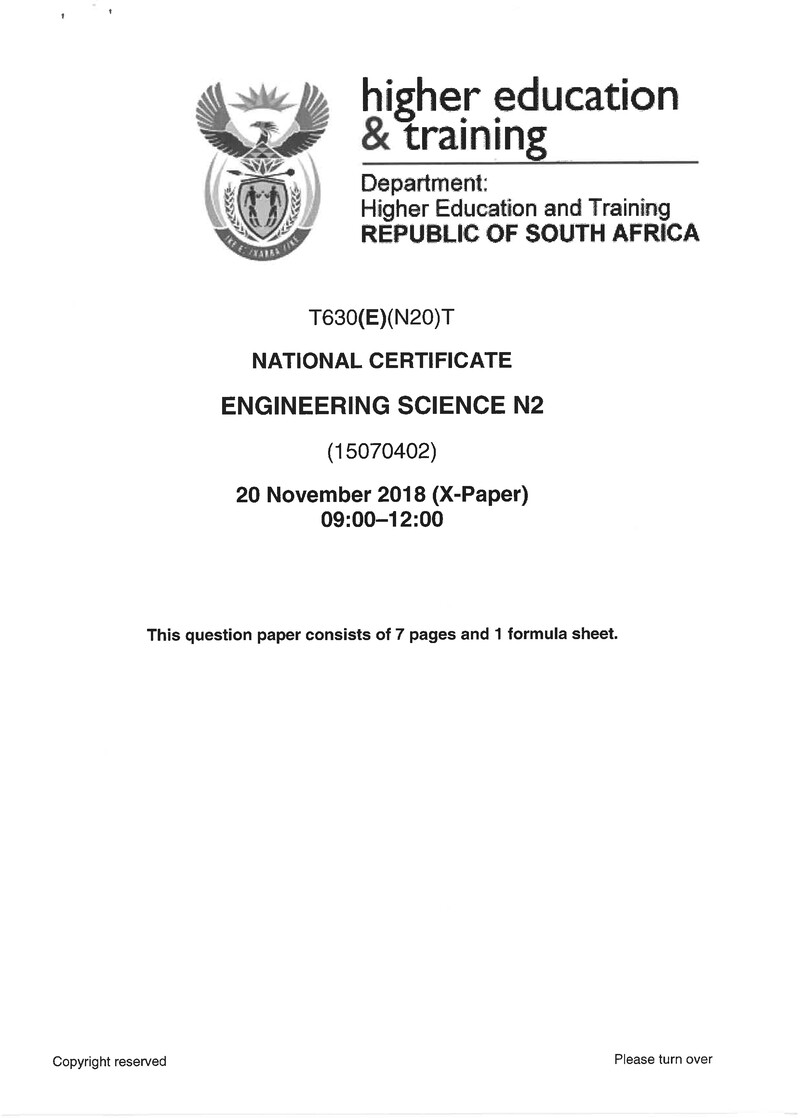 Engineering Science N2 Exam Paper 3 2018