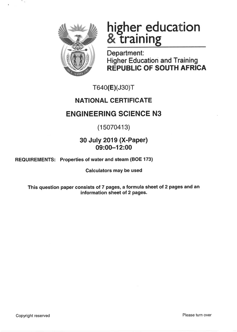 Engineering Science N3 Exam Paper 2 2019