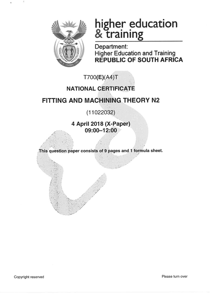 Fitting And Machining N2 Exam Paper 1 2018