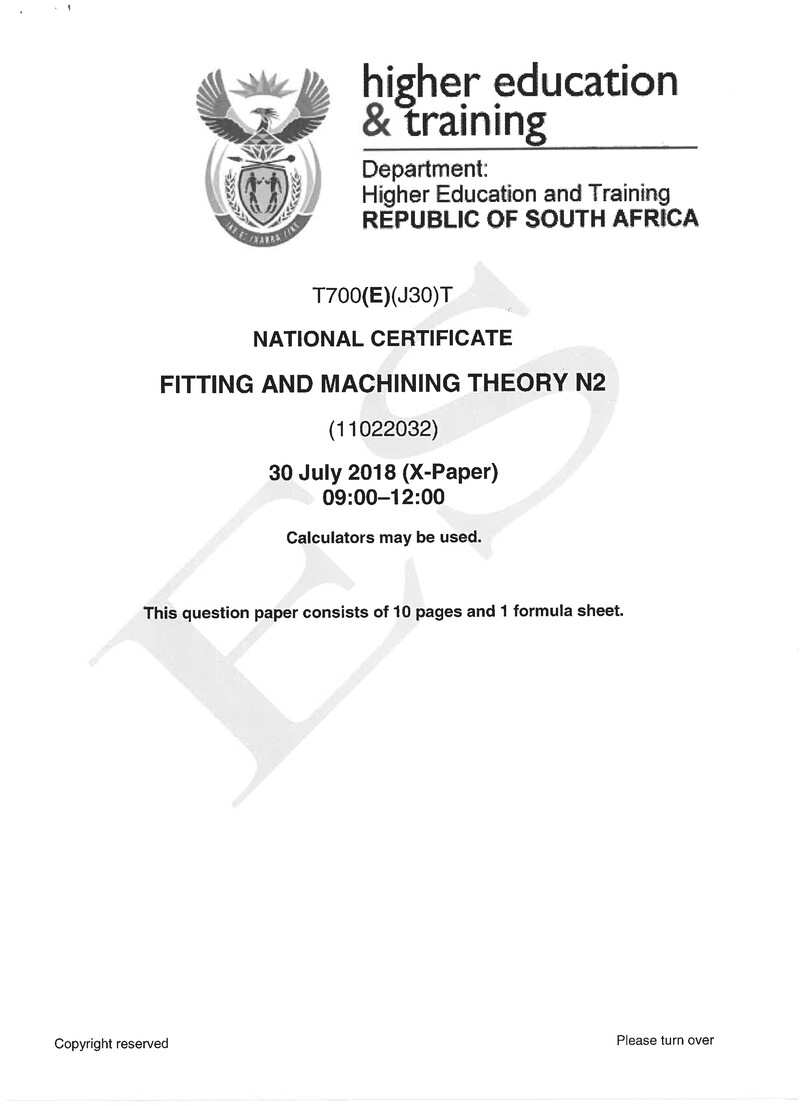 Fitting And Machining N2 Exam Paper 2 2018