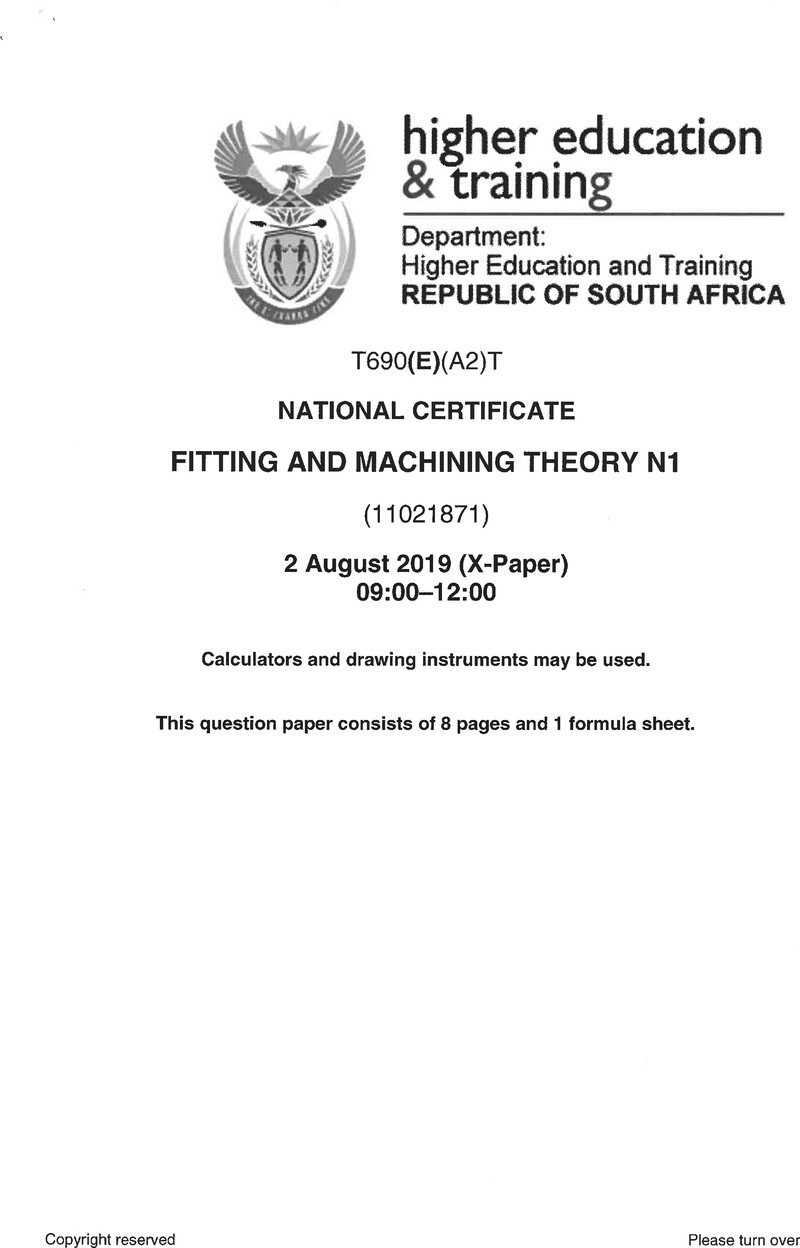 And Machining Theory N1 Exam Paper 2 2019 preview
