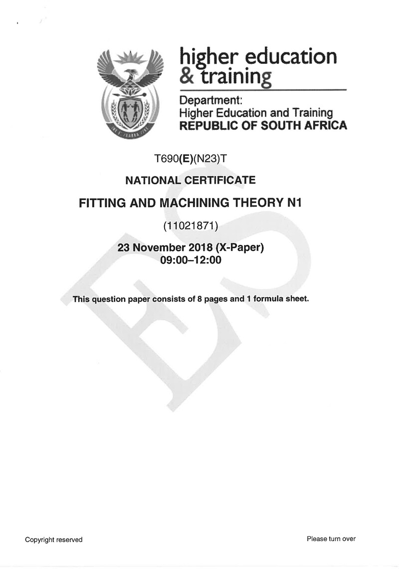 And Machining Theory N1 Exam Paper 3 2018 preview