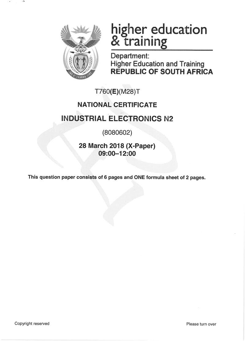 Industrial Electronics N2 Exam Paper 1 2018
