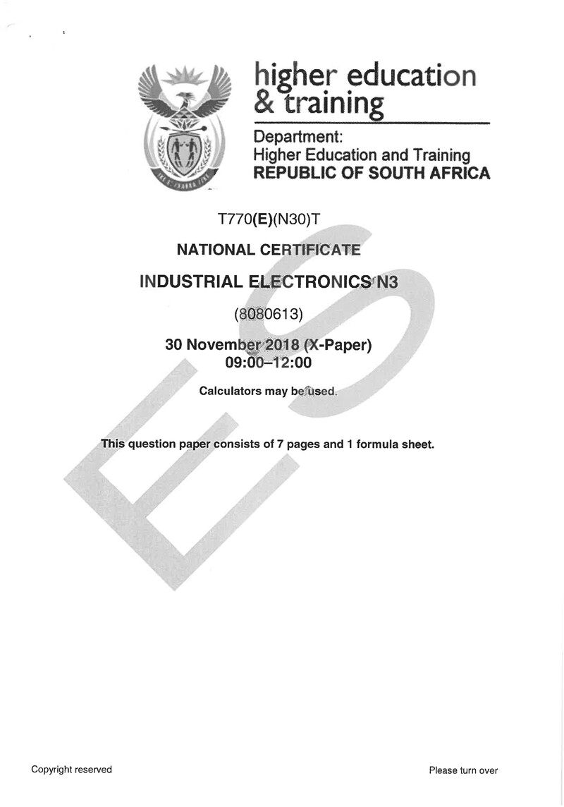 Industrial Electronics N3 Exam Paper 3 2018