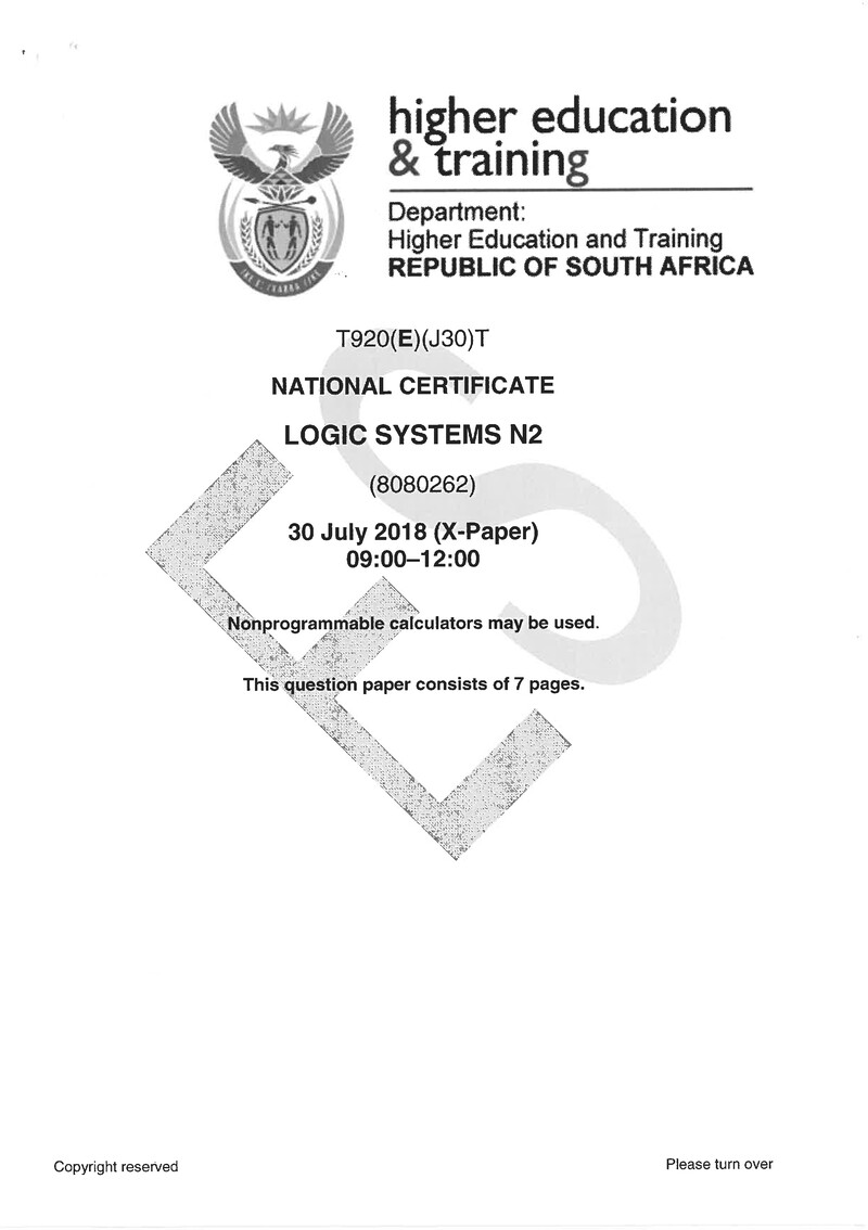 Logic Systems N2 Exam Paper 2 2018