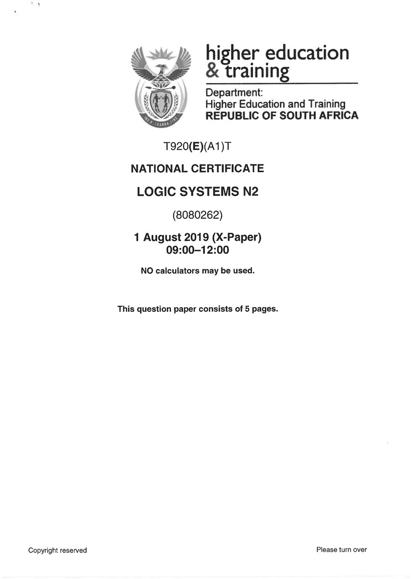 Logic Systems N2 Exam Paper 2 2019