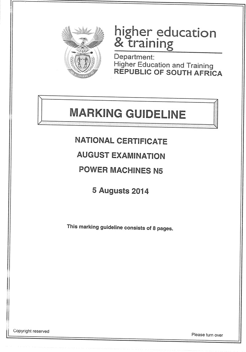 N5 Power Machines August 2014 Marking Guideline