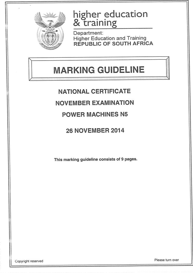 N5 Power Machines November 2014 Marking Guideline