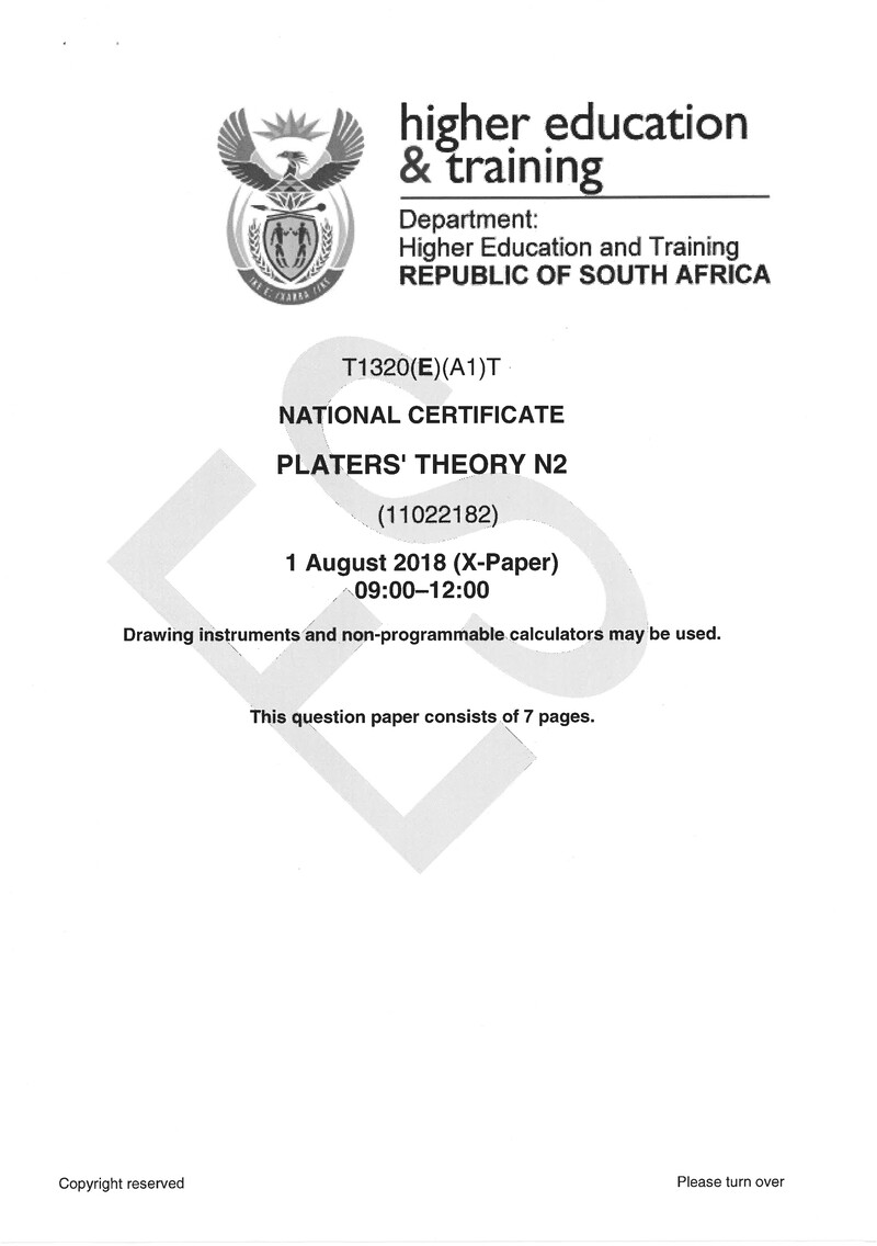 Platers Theory N2 Exam Paper 2 2018