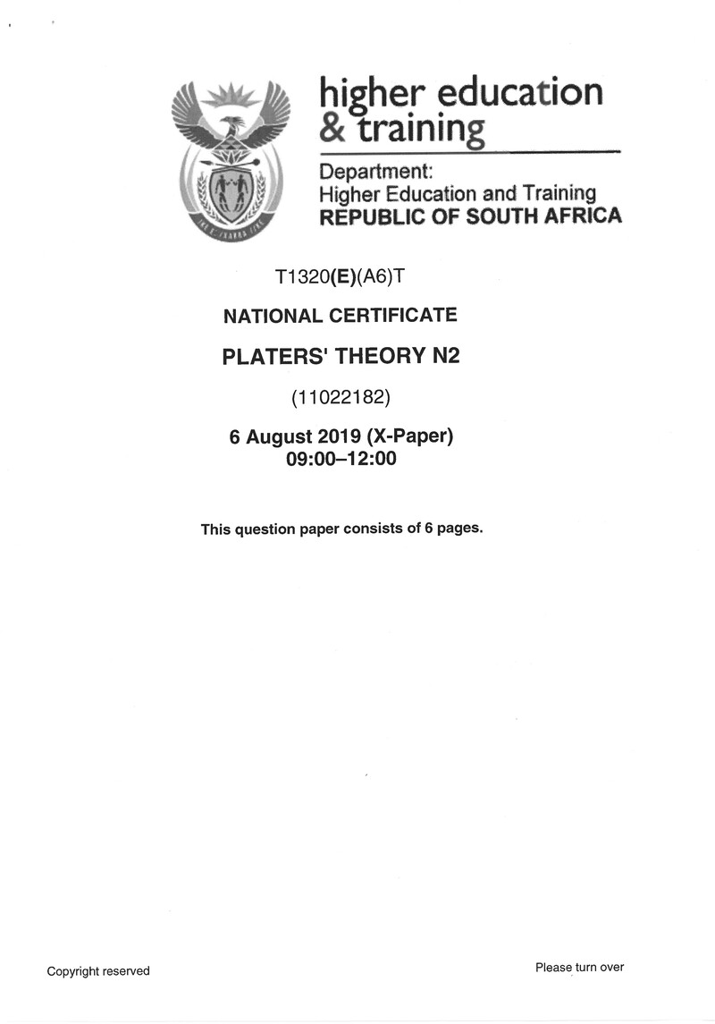 Platers Theory N2 Exam Paper 2 2019