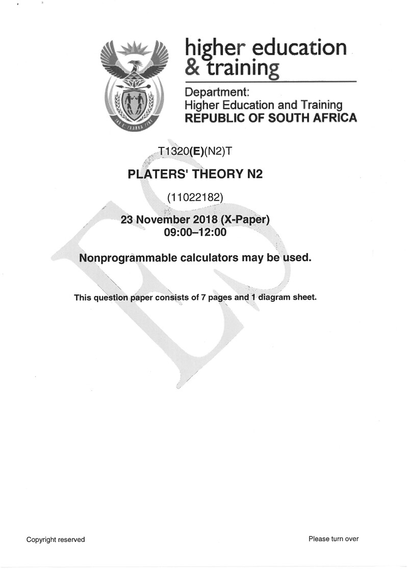 Platers Theory N2 Exam Paper 3 2018