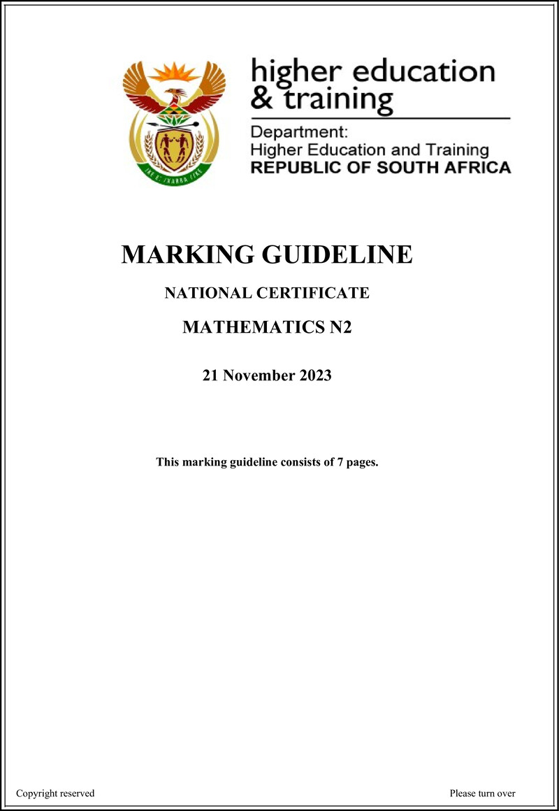 T1000 Mathematics N2 MEMO Nov 2023 preview