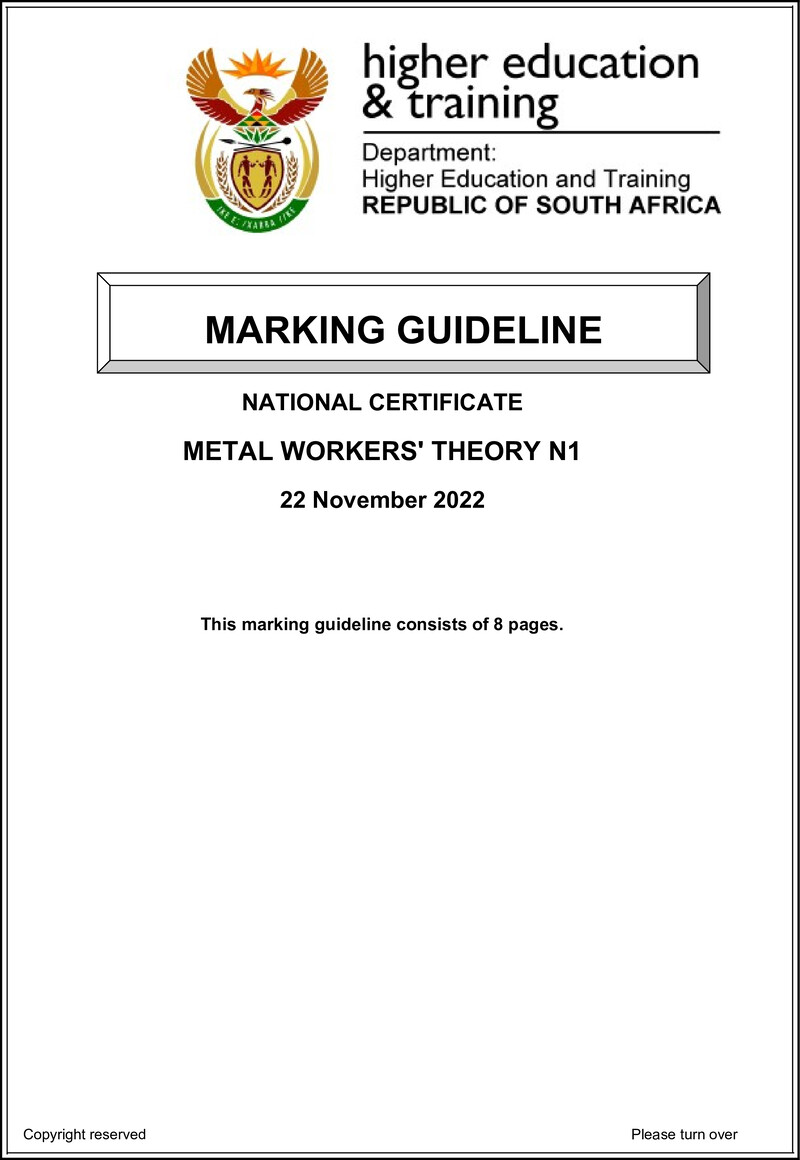 T1140 Metal Workers Theory N1 Memo Nov 2022