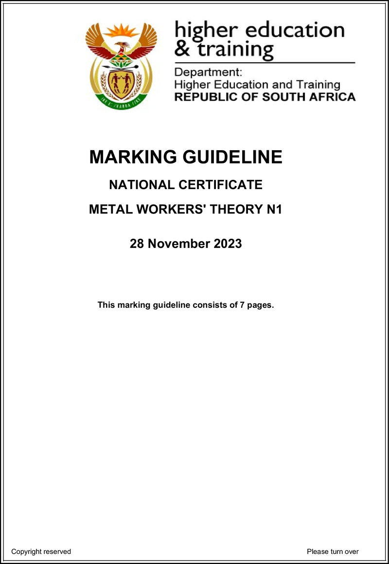 T1140 Metal Workers Theory N1 Nov Memo 2023 Ed