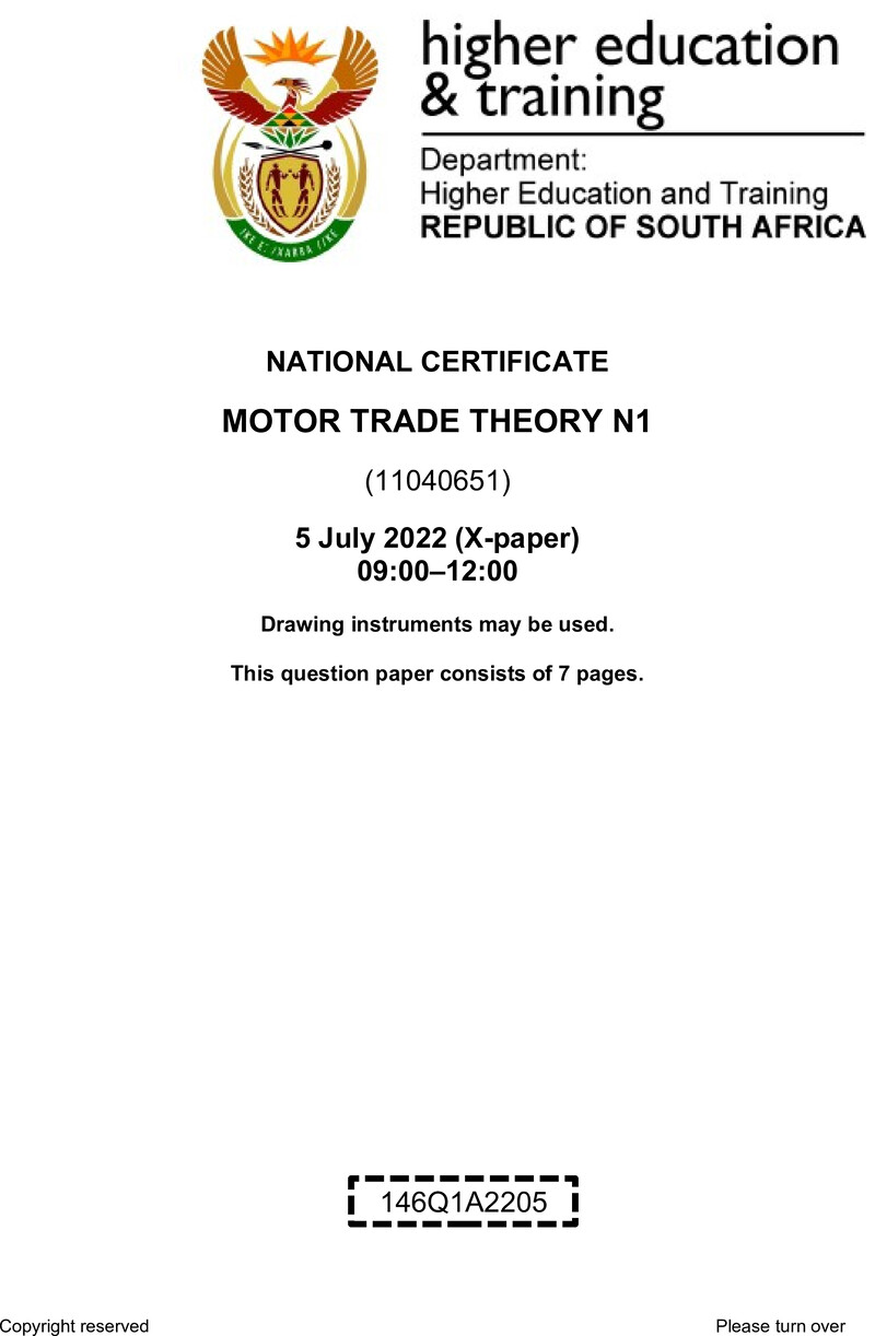 T1220 Motor Trade Theory N1 QP Aug 2022