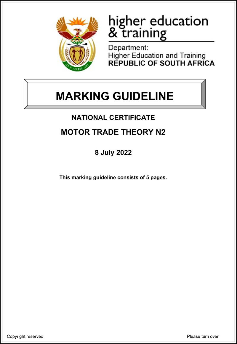 T1230 Motor Trade Theory N2 Aug 2022 Mg Signed Off