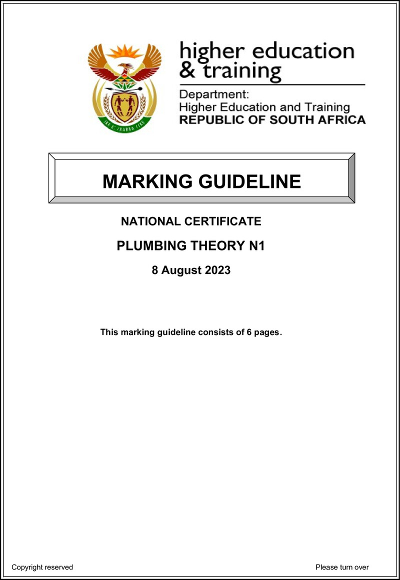 T1370 Plumbing Theory N1 Memo Aug 2023 Ed