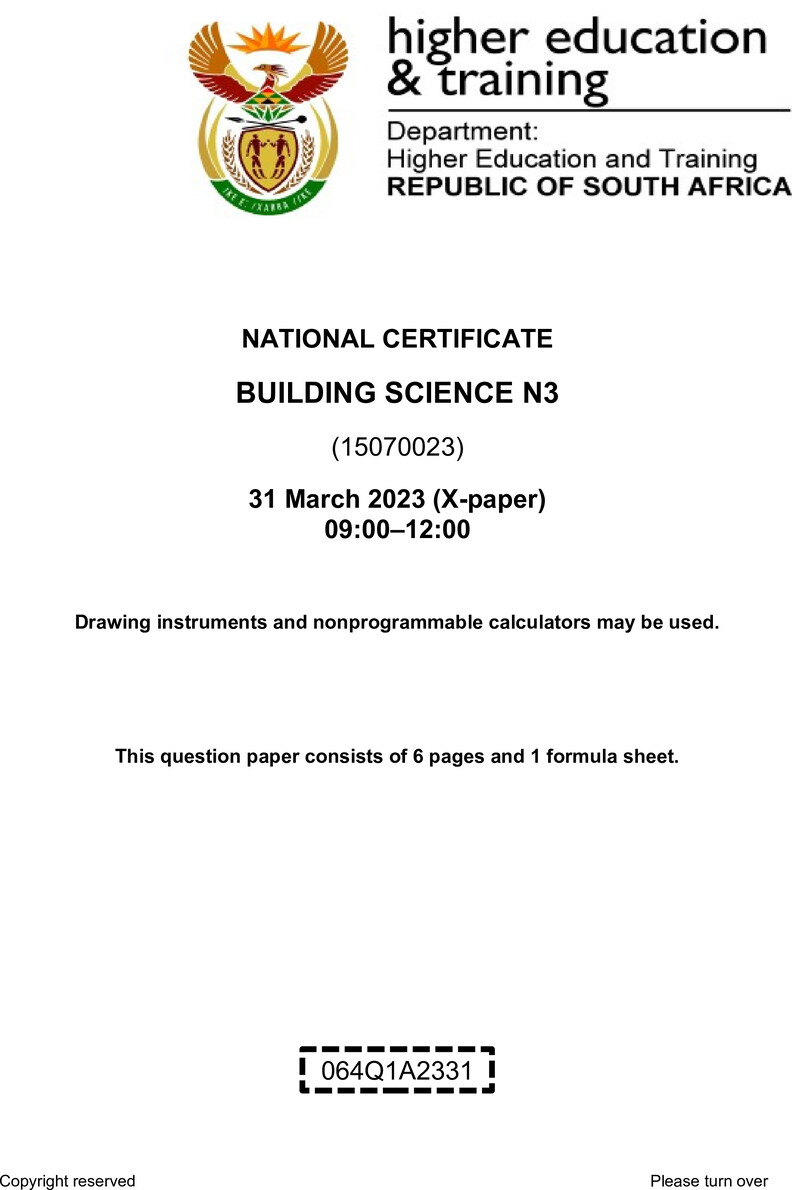 T250 Building Science N3 QP April 2023 Sign Off