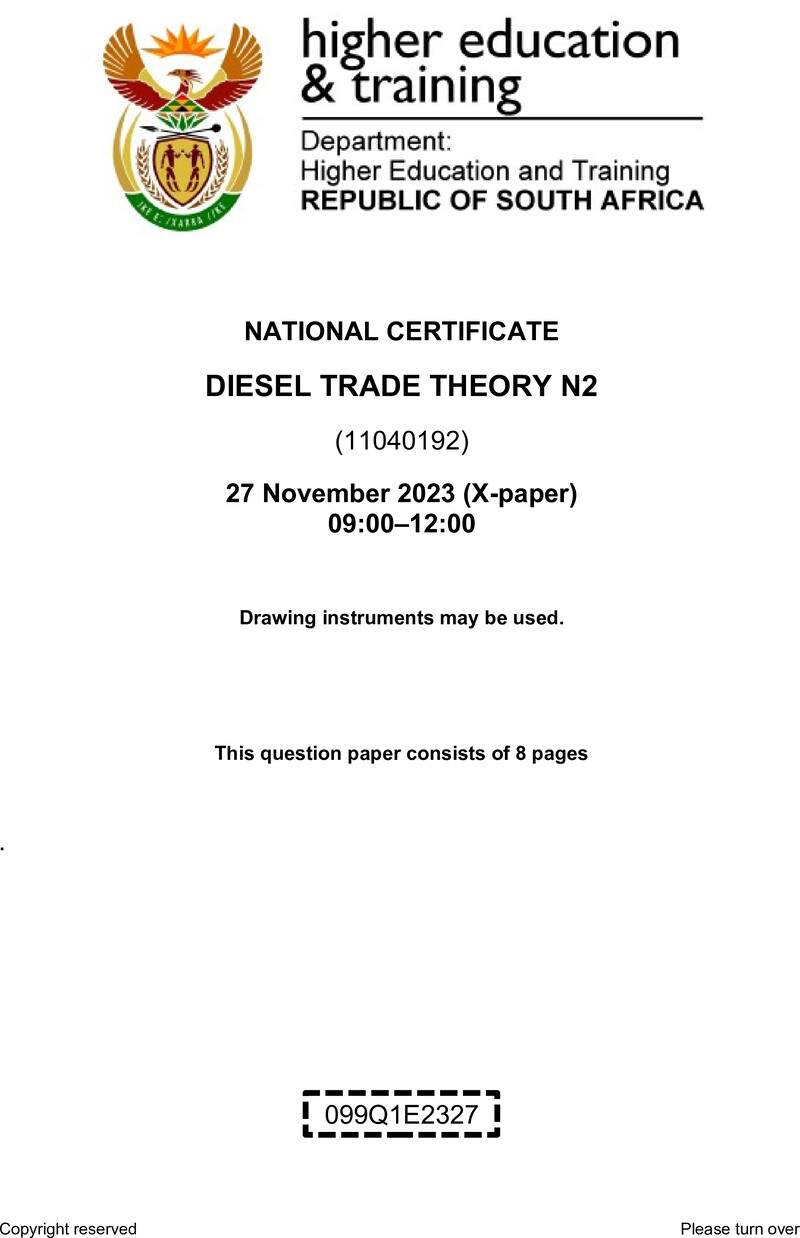 T440 Diesel Trade Theory N2 QP Nov 2023 Sign Off preview