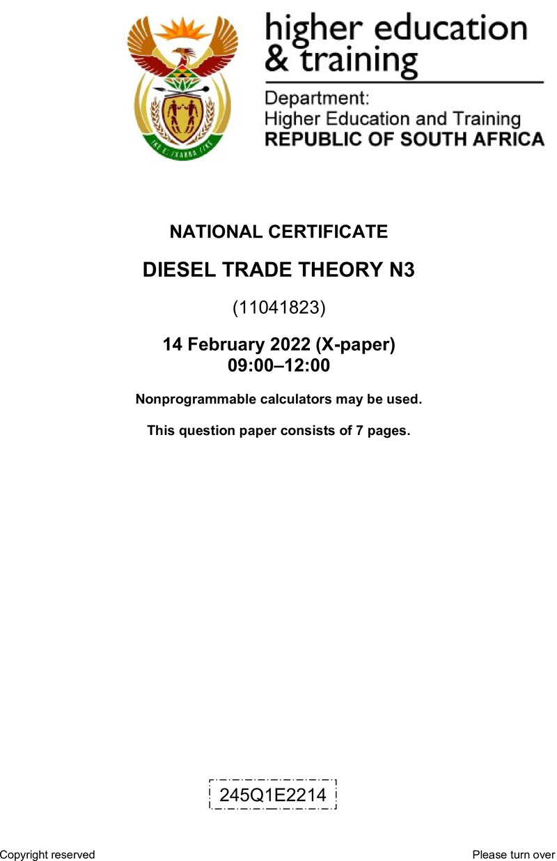 T450 Diesel Trade Theory N3 QP April 2022 Sign Off