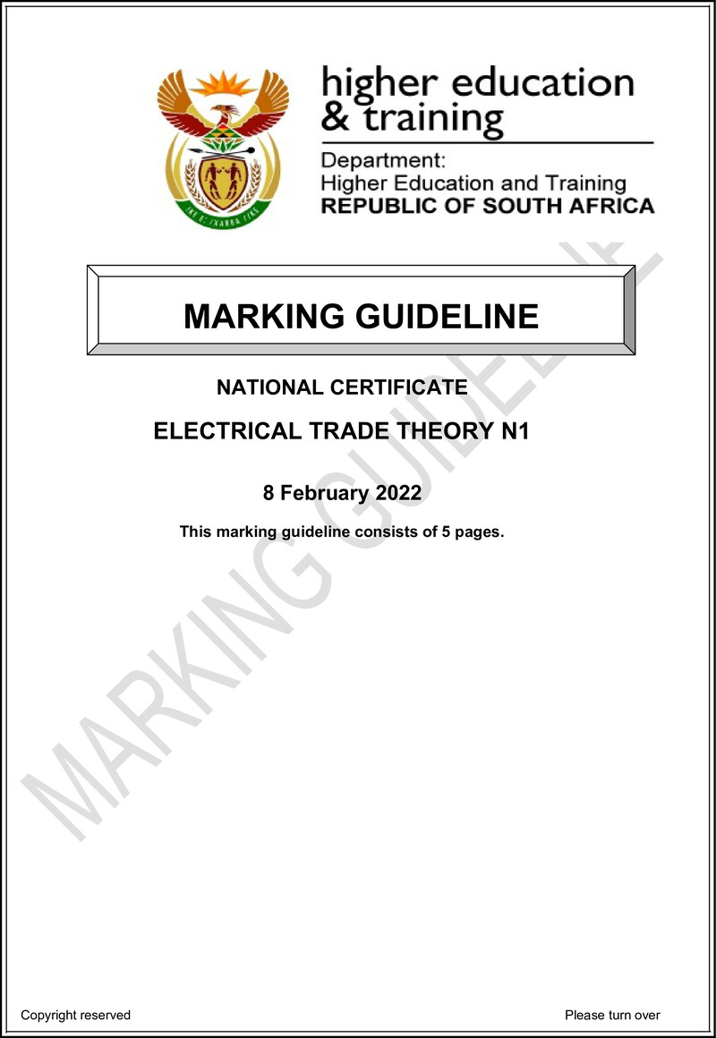 T500 Electrical Trade Theory N1 Memo April 2022