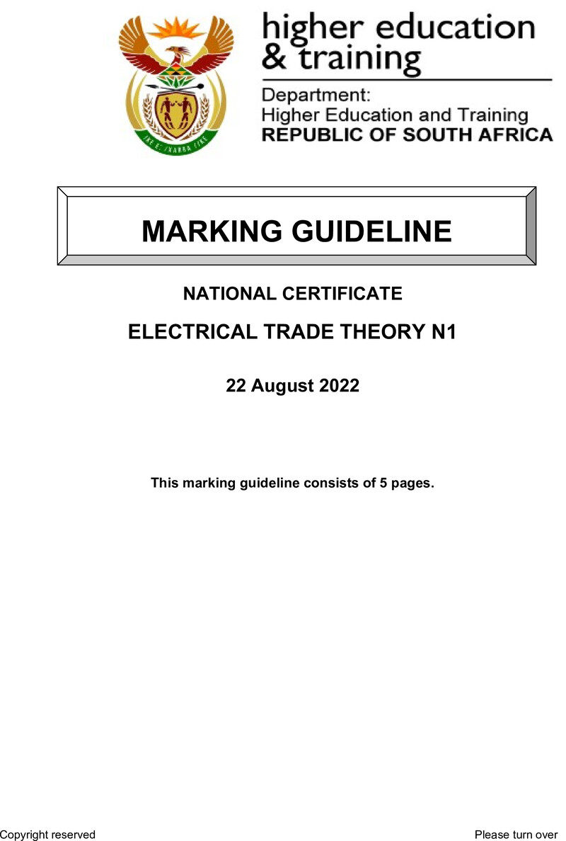 T500 Electrical Trade Theory N1 Memo Nov 2022