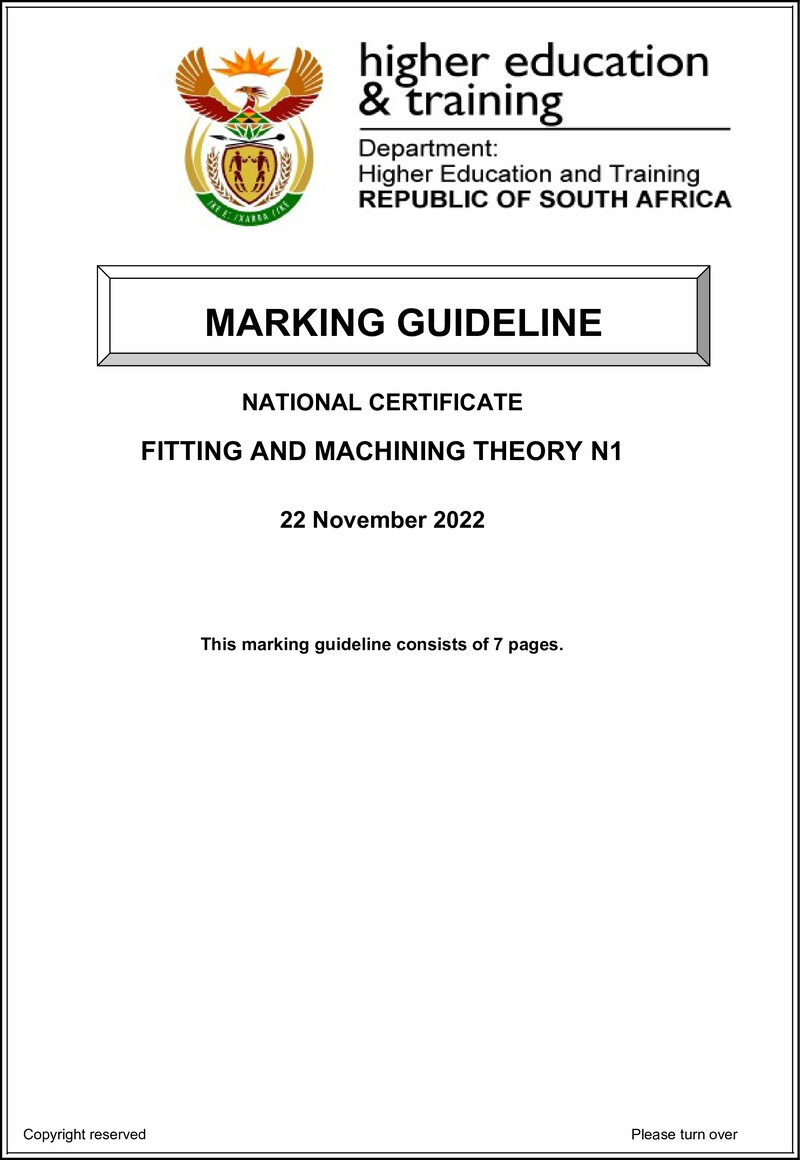 T690 Fitting And Machining Theory N1 Nov MEMO 2022 preview