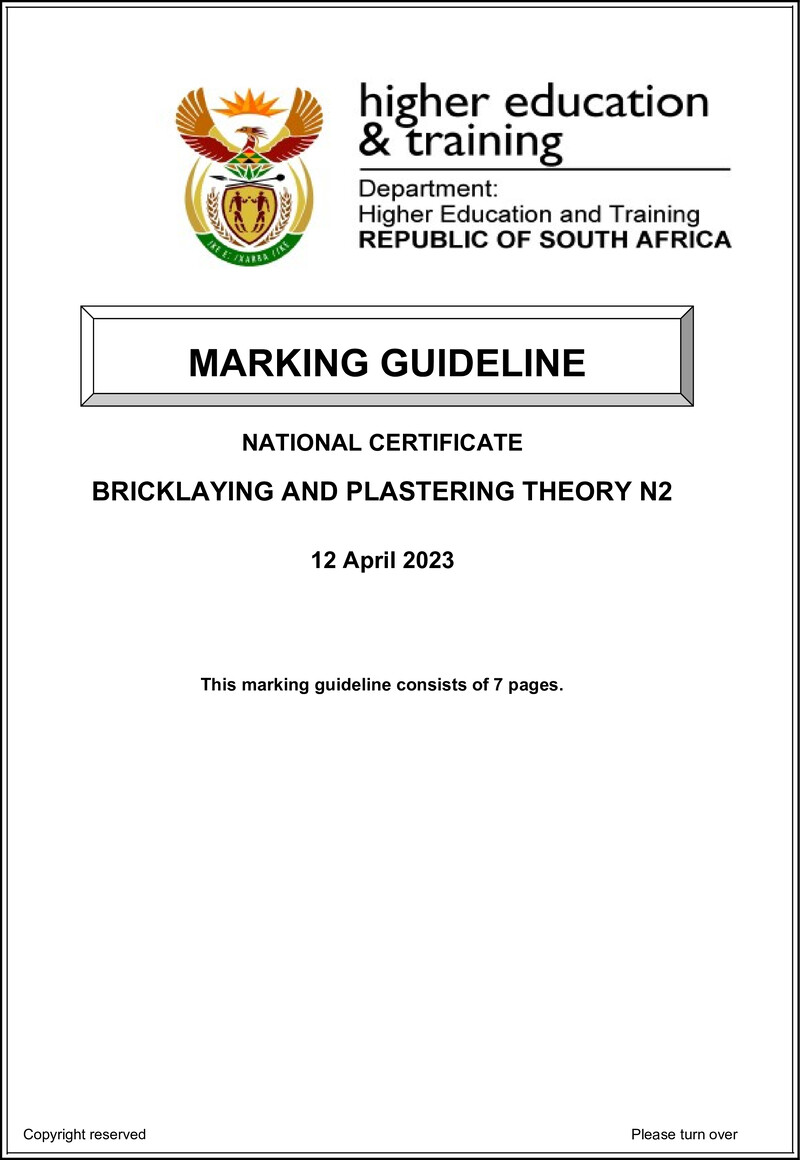 T80 Bricklaying And Plastering Theory N2 Memo April 2023 Sign Off